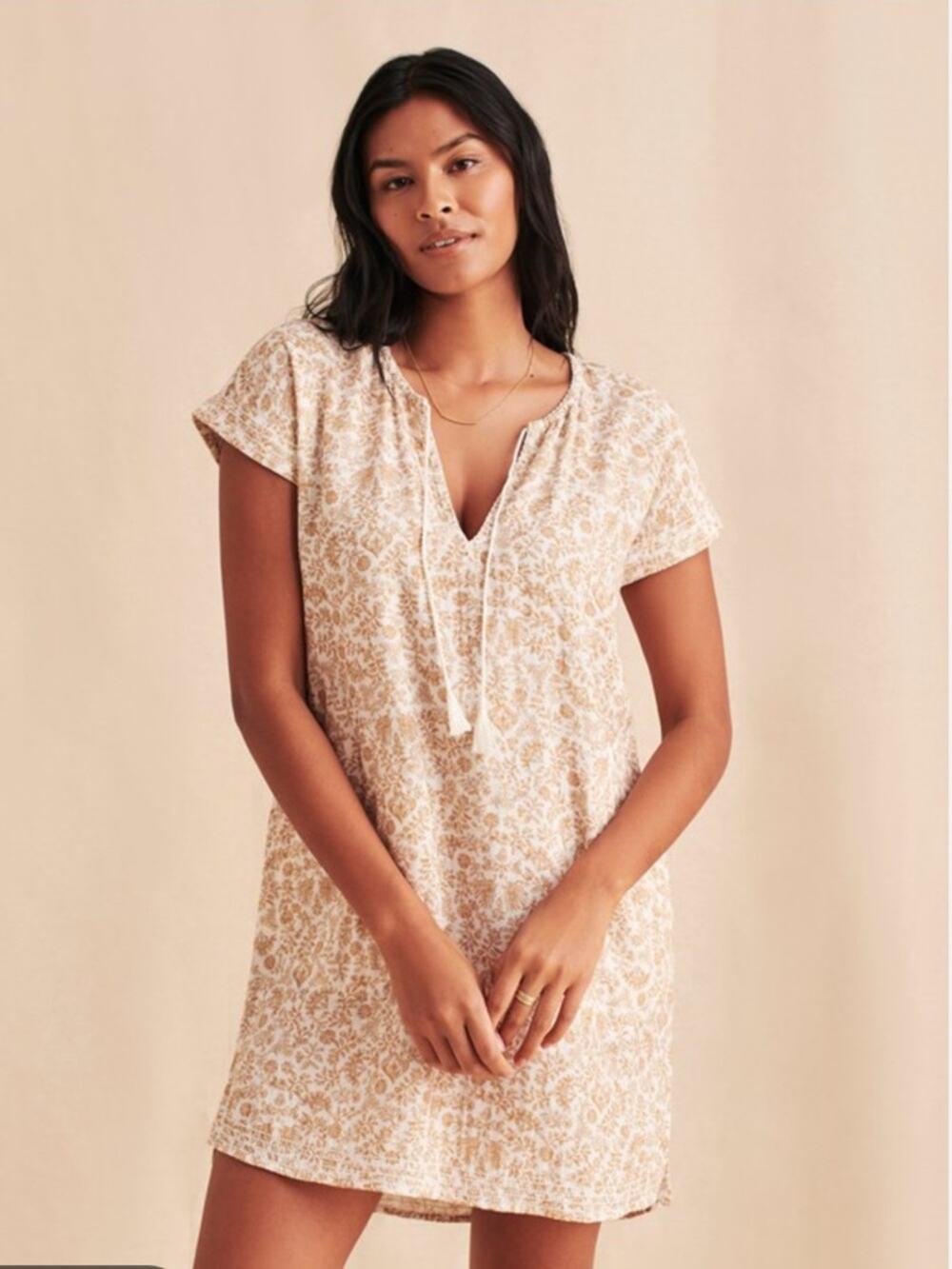 Faherty Ninie Mini Dress in Floral Yellow Peach Vines Cotton Print XS